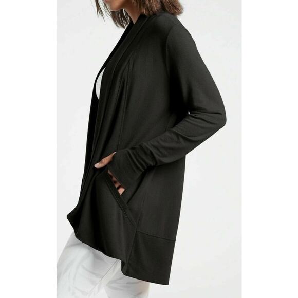 Athleta Pranayama Wrap Cardigan Black XS Comfy Sweater Fall 2023 MRSP$89 New NWT - Picture 2 of 10